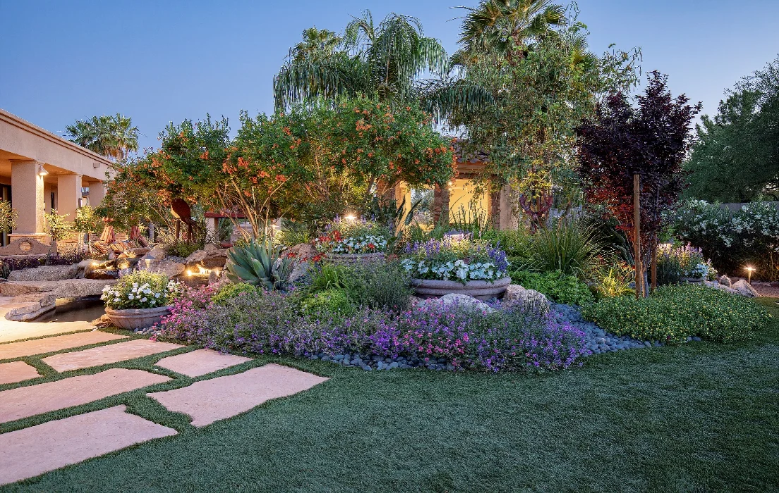 landscape lighting up plants