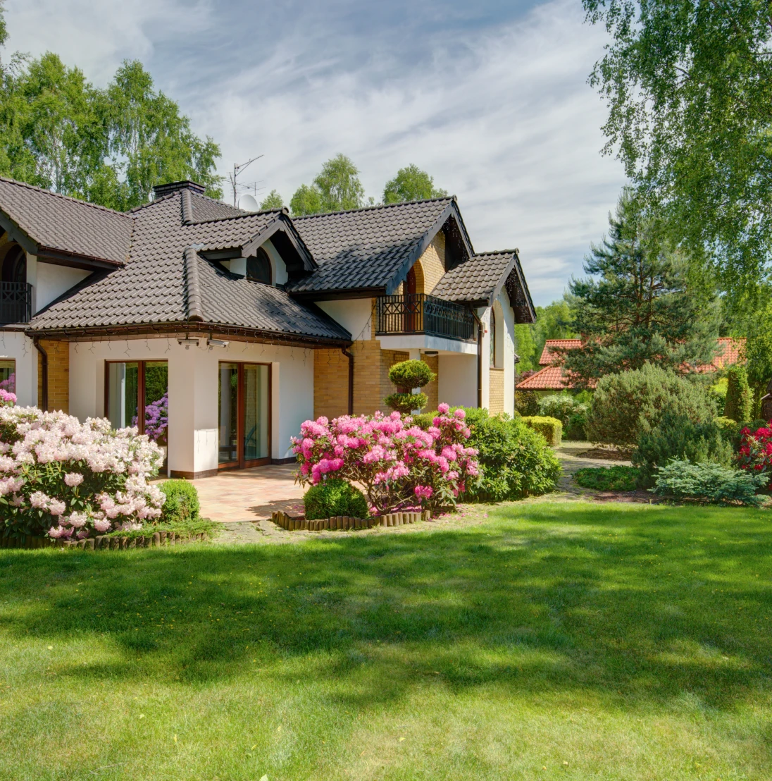 Well-maintained residential front yard landscape